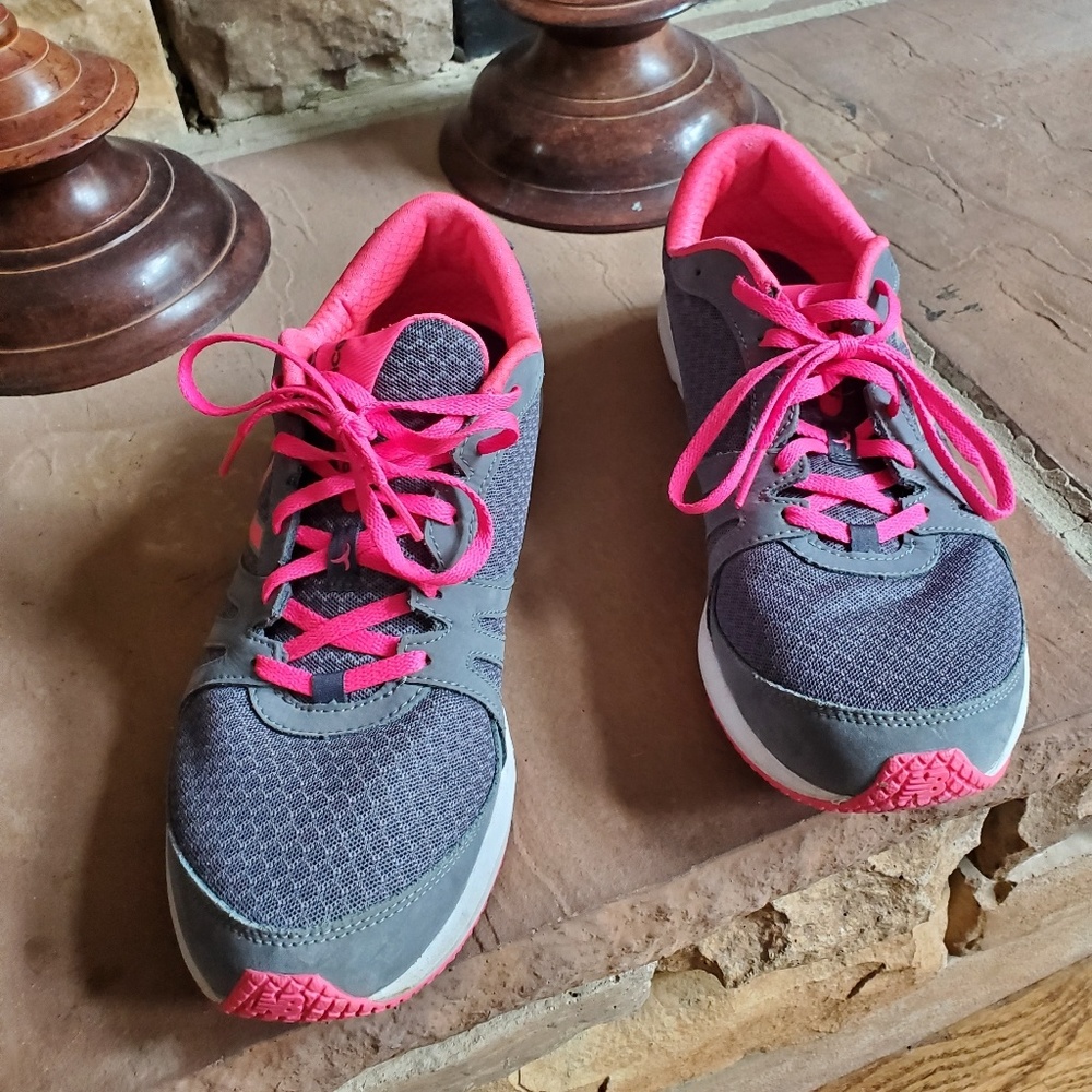 Gray and pink New Balance sneakers